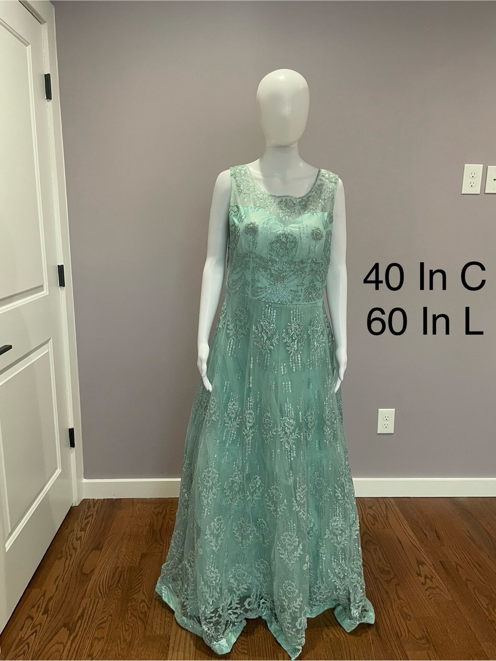 Sleeveless Mint Green Embellished Evening Gown - Picture 2 of 5